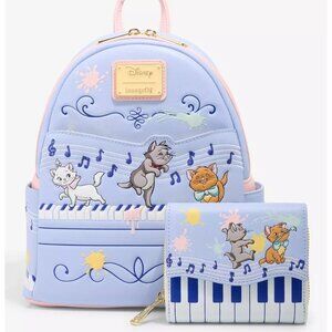 Loungefly Disney The Aristocats Kittens Piano Mini Backpack and Wallet NWT